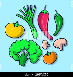 Doodle vegetable, with colored Hand drawn outline style Stock Vector