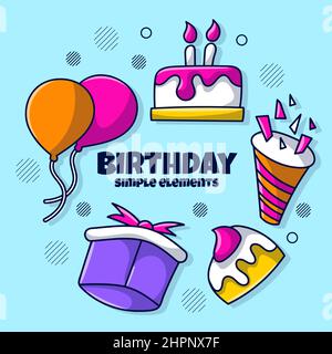 Simple birthday element set with Hand drawn doodle style Stock Vector