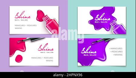 Nail salon business card manicure pedicure. Nail polish logo studio vector beauty spa hair design makeup Stock Vector