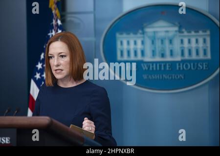 Washington, United States. 22nd Feb, 2022. White House Press Secretary Jan Psaki speaks during a news conference at the White House in Washington, DC on Tuesday, February 22, 2022. Photo by Bonnie Cash/UPI Credit: UPI/Alamy Live News Stock Photo