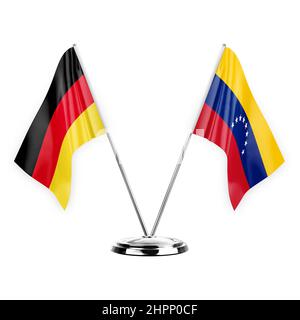 Two table flags isolated on white background 3d illustration, germany and venezuela Stock Photo