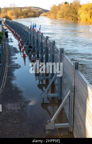 Bewdley,Worcestershire,England,UK- February 22 2022: After heavy rains,the river Severn would cause massive flooding here if it were not for protectio Stock Photo