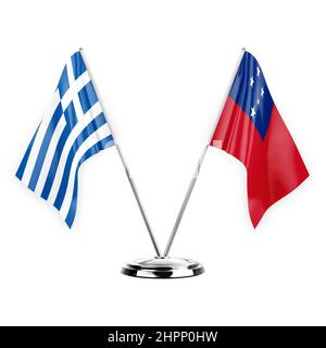 Two table flags isolated on white background 3d illustration, greece and samoa Stock Photo