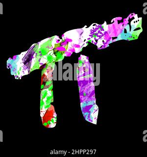 Paint splatter greek letter pi symbol for Pi Day holiday March 14 since pi equals 3.14. STEM education: science technology engineering maths Stock Photo