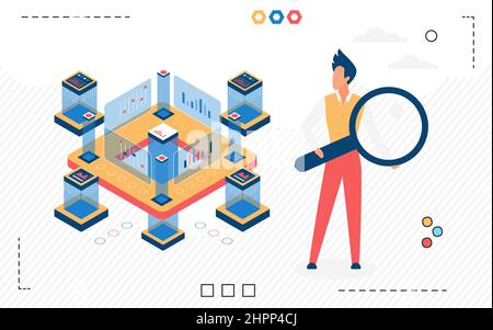 Processing and recording data blockchain system. Management and coordination transaction movement information Stock Vector