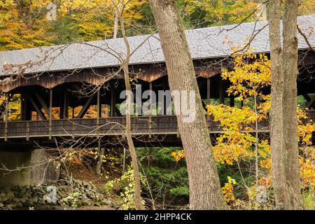 The covered bridge at Mohican State Park in Ohio Stock Photo