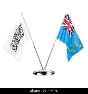 Two table flags isolated on white background 3d illustration, afghanistan and tuvalu Stock Photo