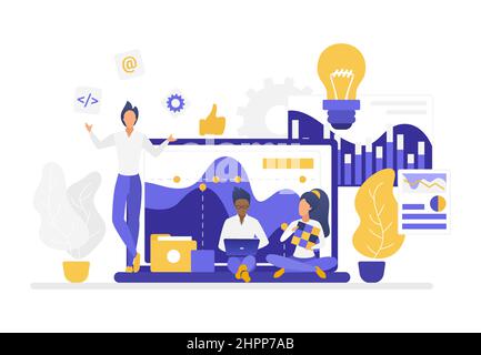 Creative team developing innovative working ideas. Office group brainstorming activity process Stock Vector