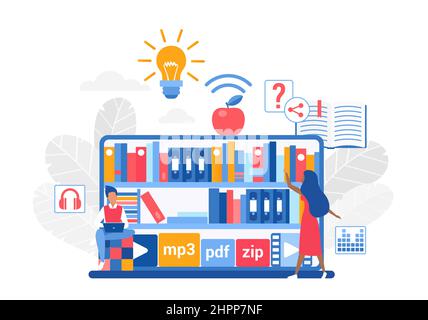 Online library and digital repository of virtual books. Audio and video educational materials Stock Vector