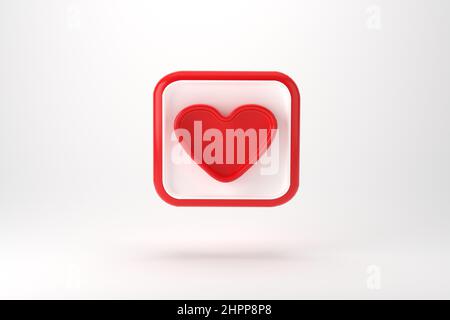 Red heart with blank white speech bubble pin isolated on light blue background ,3D rendering Stock Photo