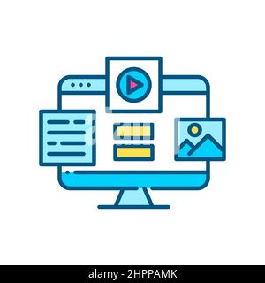 Creating different types of media content such as text, video and image. Pixel perfect, editable stroke color icon Stock Vector