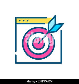Arrow hitting target in a browser. Pixel perfect, editable stroke color icon Stock Vector
