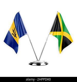 Two table flags isolated on white background 3d illustration, barbados and jamaica Stock Photo