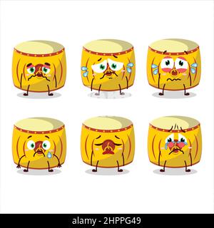 Yellow chinese drum cartoon character with sad expression. Vector illustration Stock Vector