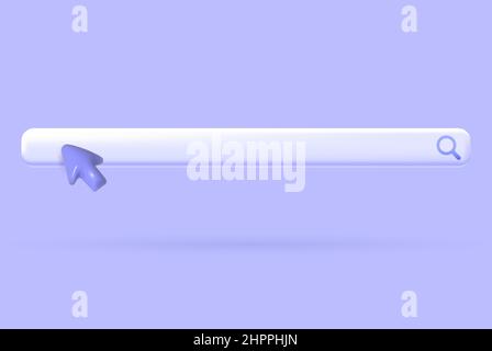 Search bar 3d. Realistic blank browsing line with arrow for modern interface. Vector render design element. Stock Vector