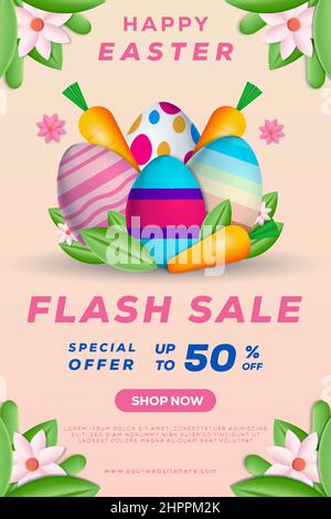 easter flash sale vertical banner with 3d illustration Stock Vector