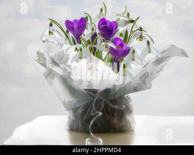 Still life with bouquet of spring flowers Stock Photo