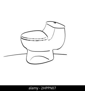 Toilet bowl illustration vector hand drawn isolated on white background line art. Stock Vector