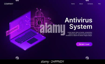 Antivirus System Banner Template. Website Page for Cybersecurity Concept. Vector illustration Stock Vector