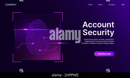 Account Security Website Banner. Data Network Protection Concept with Fingerprint Element. Vector illustration Stock Vector