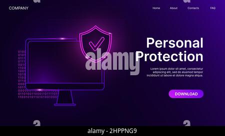 Personal Computer Protection Website Banner. Safety System, Data Protection Concept. Vector illustration Stock Vector