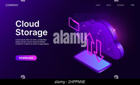 Cloud technology computing concept. Data Safety technologies. Isometric illustration for web page design. Vector illustration Stock Vector