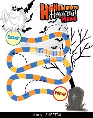 Snake and ladders game template in Halloween theme illustration Stock Vector