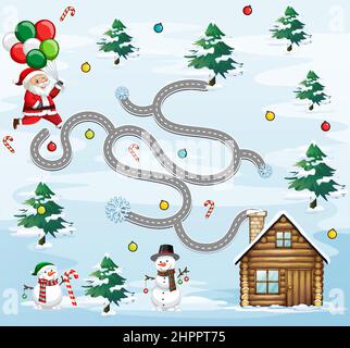 Maze game template in Christmas theme illustration Stock Vector