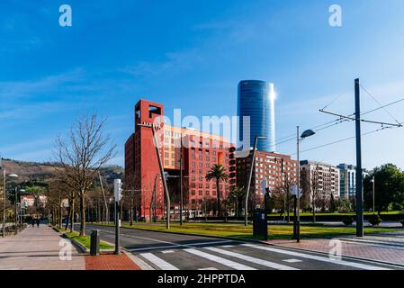 Bilbao, Spain - February 13, 2022: Luxury Melia Hotel in Bilbao. Stock Photo