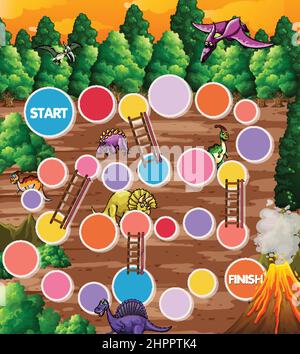 Snake ladder game template with dinosaur theme illustration Stock Vector