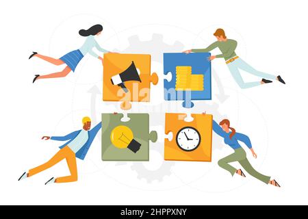 Business product design elements and resources. Development process and management service teamwork flat vector illustration Stock Vector