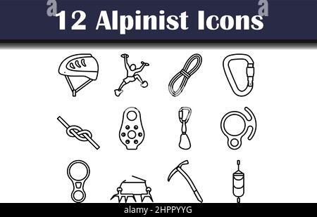 Alpinist Icon Set. Bold outline design with editable stroke width. Vector Illustration. Stock Vector