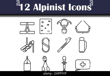 Alpinist Icon Set. Bold outline design with editable stroke width. Vector Illustration. Stock Vector