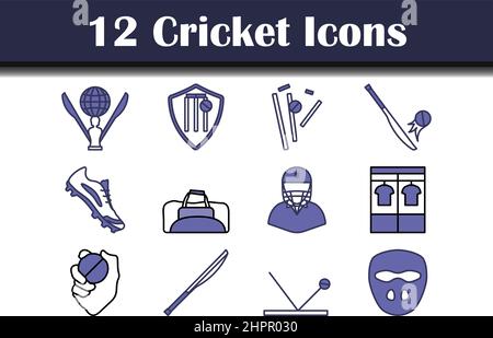 Cricket Icon Set. Editable Bold Outline With Color Fill Design. Vector Illustration. Stock Vector