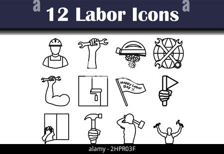 Labor Icon Set. Bold outline design with editable stroke width. Vector Illustration. Stock Vector