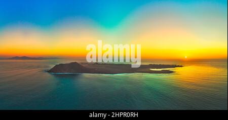 Sunrise over Lobos island near Corralejo Fuerteventura Stock Photo