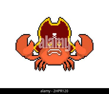 Crab Pirate pixel art. sea cancer filibuster 8 bit. pixelated Vector illustration Stock Vector