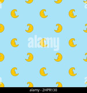 Crescent face pixel art pattern seamless. 8 bit Moon With Face background. pixelated texture Stock Vector