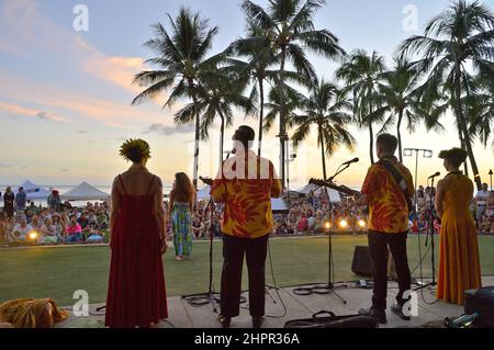 Scenic impressions from renowned Waikiki beach in Honolulu, Oahu HI Stock Photo