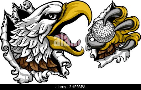 Bald Eagle Hawk Ripping Golf Ball Mascot Stock Vector