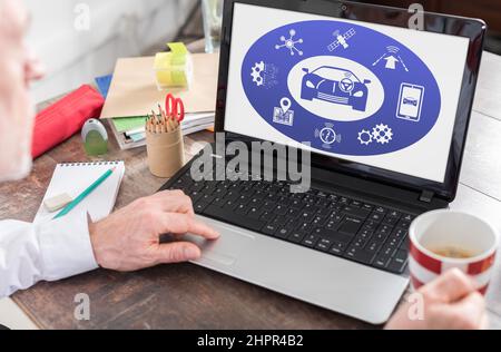 Driverless car concept shown on a laptop screen Stock Photo