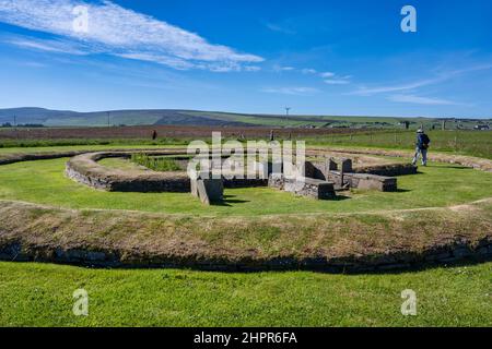 Neolithic Barnhouse Settlement on the shore of Loch of Harray on Mainland Orkney, Scotland, UK Stock Photo