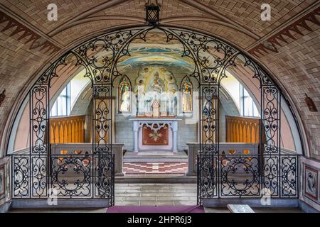 Interior of Italian Chapel, built by Italian POWs during WW2, on the small island of Lamb Holm, Orkney Isles, Scotland, UK Stock Photo