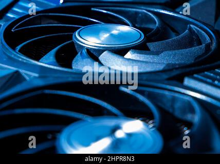 Powerful modern computer graphic card for crypto currency mining and computer game Stock Photo