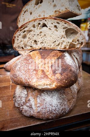 Seeded artisan bread at Borough Market in London. Stock Photo