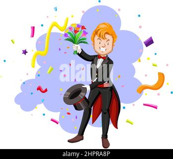Magician pulling out flowers of magic hat illustration Stock Vector
