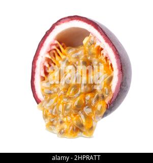Passion fruit isolated on white background. Half of passionfruit or maracuya, exotic fruit. Clipping path Stock Photo