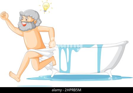 Happy Archimedes in bath cartoon illustration Stock Vector