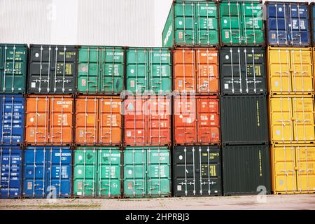 Safe storage for special cargo. A photo of colorful containers stacked ...