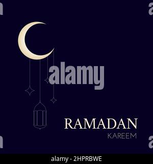 The Muslim feast of the holy month of Ramadan Kareem. Vector greetings design illustration with crescent, stars and lantern for your invitation card, Stock Vector